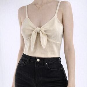 Women’s Cream Ribbed Front-Tie Cropped Cami Top Size XS